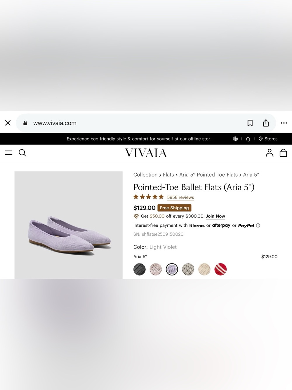 NWT VIVAIA The Point Flats Lavender Knit Pointed Ballet Shoes EU 40.5/US 9-9.5 - Picture 2 of 11
